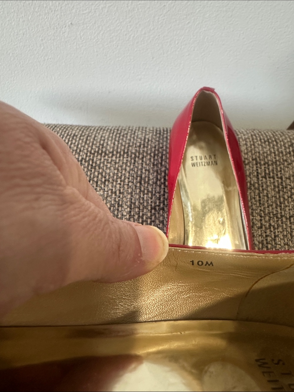 Stuart Weitzman Red Patent Peep-Toe Wedge Flats Size 10M - Picture 9 of 10